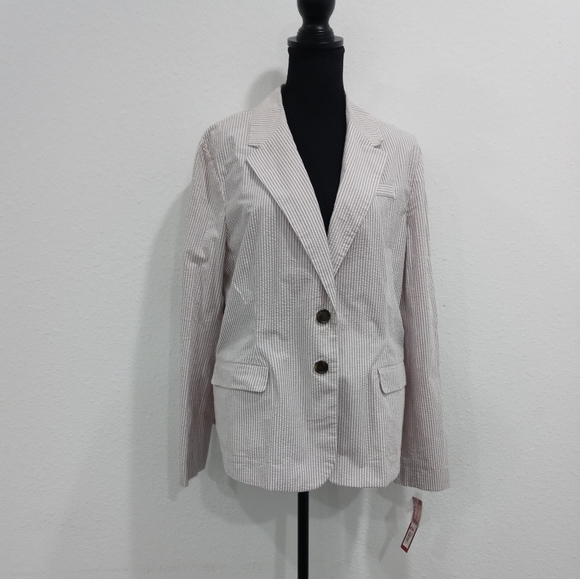 Merona Grey And White Woman Seersucker Long Sleeve Button Up Suit Jacket XXL - Picture 6 of 7